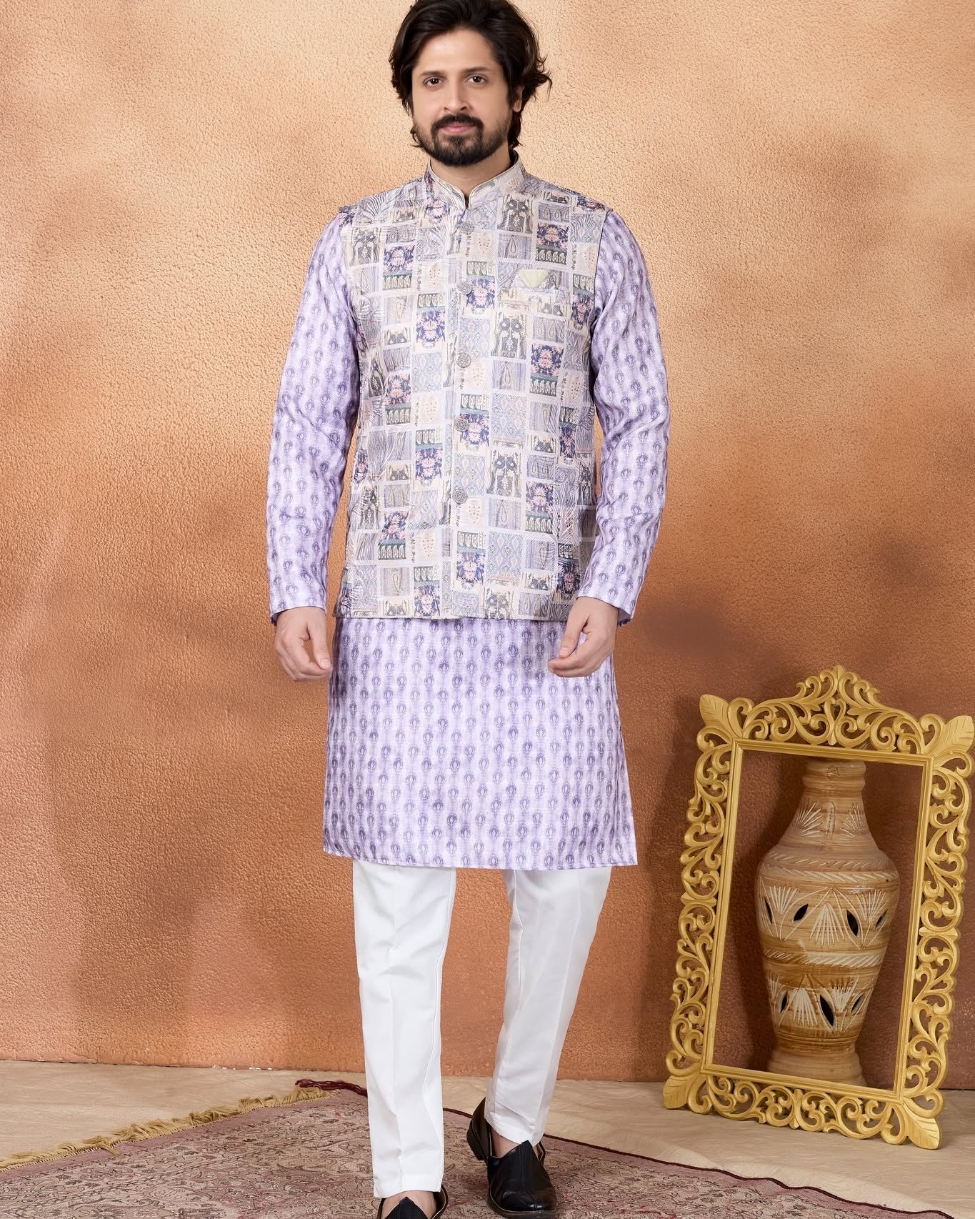 Royal Purple Designer Kurta Jacket Set for Men